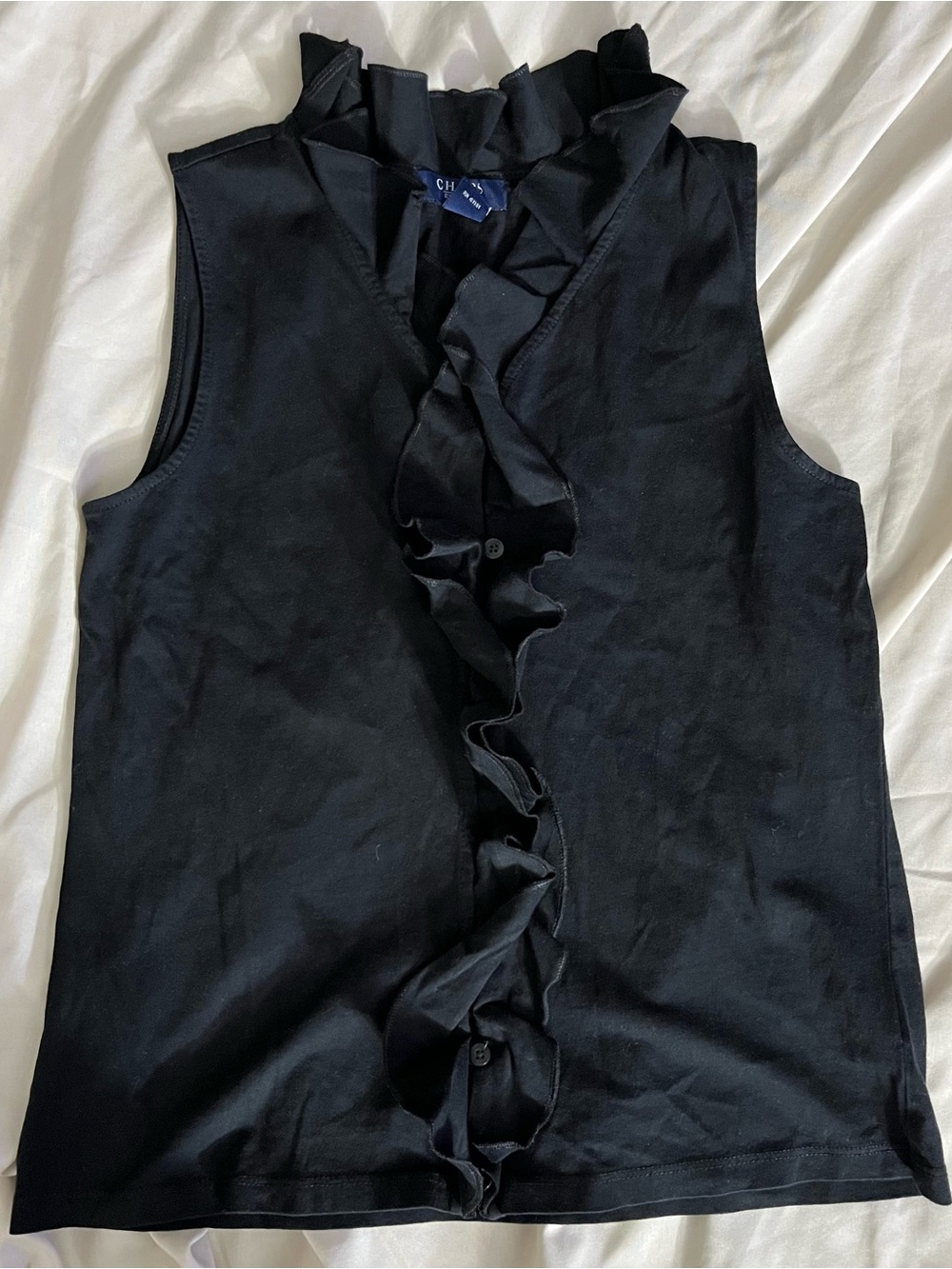 Chaps Black Sleeveless Ruffle-Front Blouse